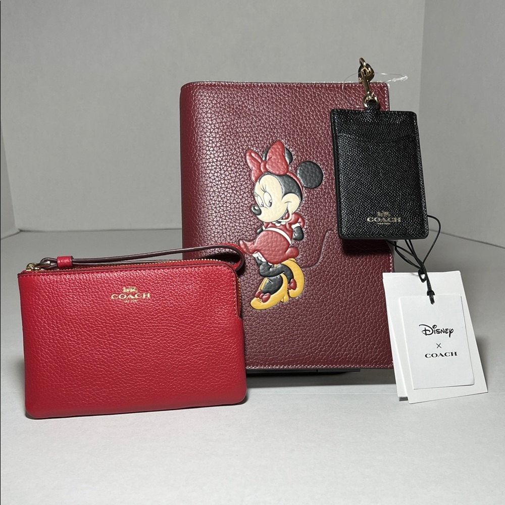 Coach Red and Black Minnie Mouse Wallet Set